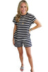 Casual Striped Print Short Sleeve Top And Short Sets
