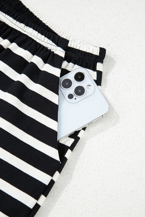 Casual Striped Print Short Sleeve Top And Short Sets