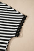 Casual Striped Print V Neck Detailed Trim Tee