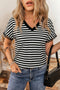 Casual Striped Print V Neck Detailed Trim Tee
