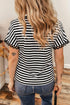 Casual Striped Print V Neck Detailed Trim Tee