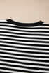 Casual Striped Print V Neck Detailed Trim Tee