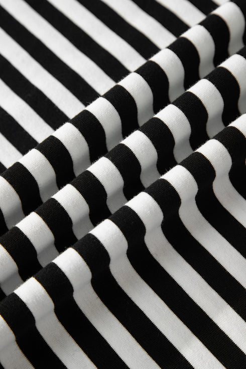 Casual Striped Print V Neck Detailed Trim Tee