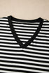 Casual Striped Print V Neck Detailed Trim Tee