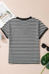Casual Striped Print V Neck Detailed Trim Tee