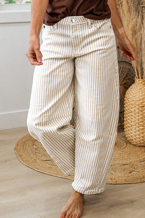 Casual Striped Print Wide Leg Barrel Jeans