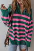 Casual Striped Quarter Zip Drop Shoulder Pullover Sweater