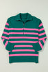 Casual Striped Quarter Zip Drop Shoulder Pullover Sweater
