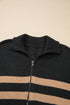 Casual Striped Quarter Zip Drop Shoulder Pullover Sweater
