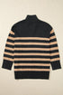 Casual Striped Quarter Zip Drop Shoulder Pullover Sweater