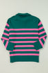 Casual Striped Quarter Zip Drop Shoulder Pullover Sweater