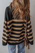 Casual Striped Quarter Zip Drop Shoulder Pullover Sweater