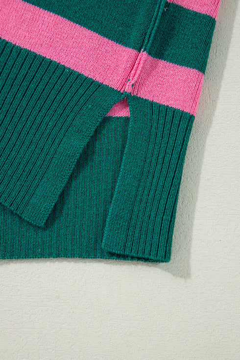 Casual Striped Quarter Zip Drop Shoulder Pullover Sweater