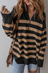 Casual Striped Quarter Zip Drop Shoulder Pullover Sweater