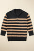 Casual Striped Quarter Zip Drop Shoulder Pullover Sweater