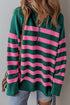 Casual Striped Quarter Zip Drop Shoulder Pullover Sweater