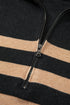 Casual Striped Quarter Zip Drop Shoulder Pullover Sweater