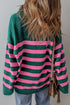 Casual Striped Quarter Zip Drop Shoulder Pullover Sweater