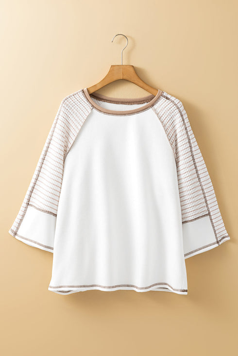 Casual Striped Raglan Sleeve Patchwork Pullover Top