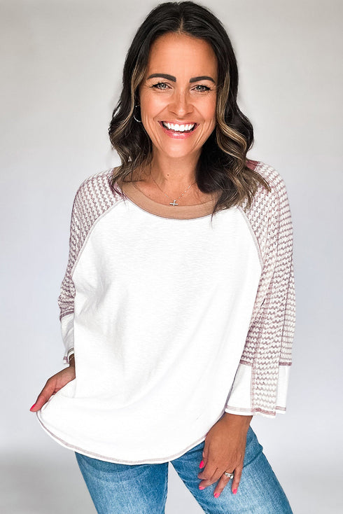Casual Striped Raglan Sleeve Patchwork Pullover Top