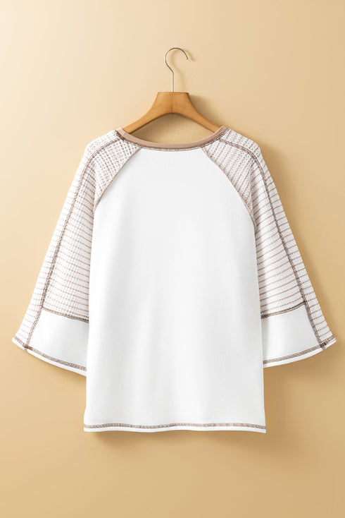 Casual Striped Raglan Sleeve Patchwork Pullover Top