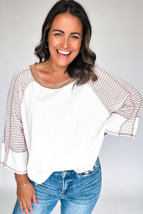 Casual Striped Raglan Sleeve Patchwork Pullover Top