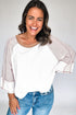 Casual Striped Raglan Sleeve Patchwork Pullover Top