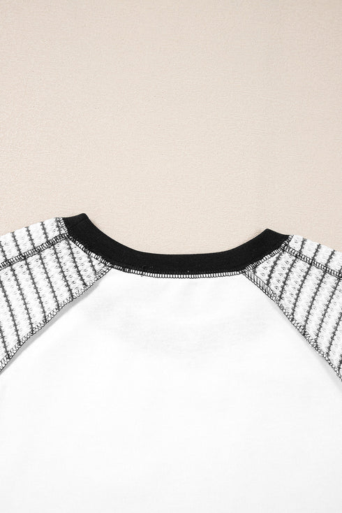 Casual Striped Raglan Sleeve Patchwork Pullover Top