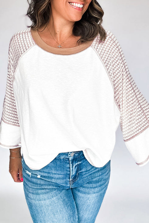 Casual Striped Raglan Sleeve Patchwork Pullover Top