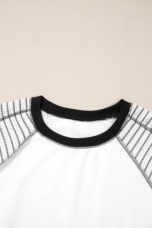 Casual Striped Raglan Sleeve Patchwork Pullover Top