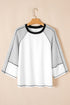 Casual Striped Raglan Sleeve Patchwork Pullover Top