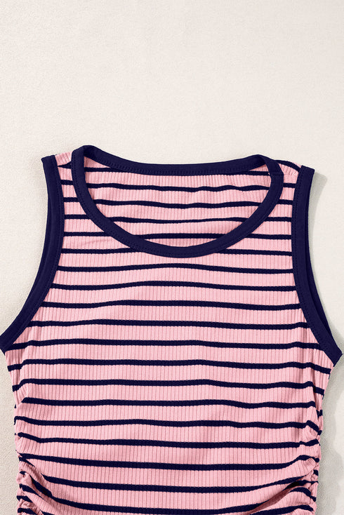 Casual Striped Ribbed Knit Contrast Trim Tank Top