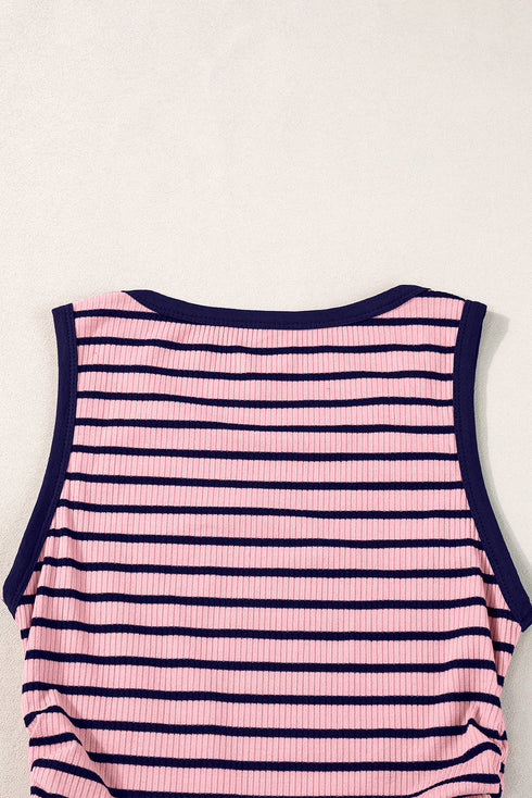 Casual Striped Ribbed Knit Contrast Trim Tank Top