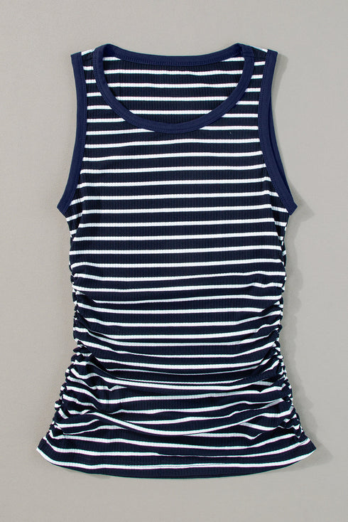 Casual Striped Ribbed Knit Contrast Trim Tank Top