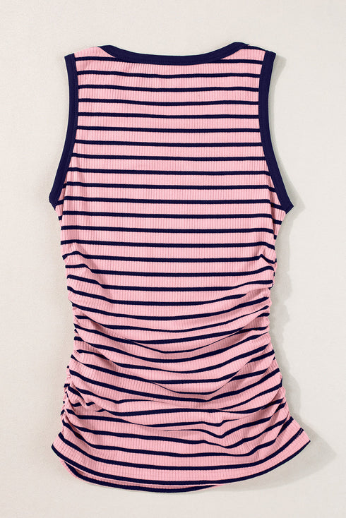 Casual Striped Ribbed Knit Contrast Trim Tank Top
