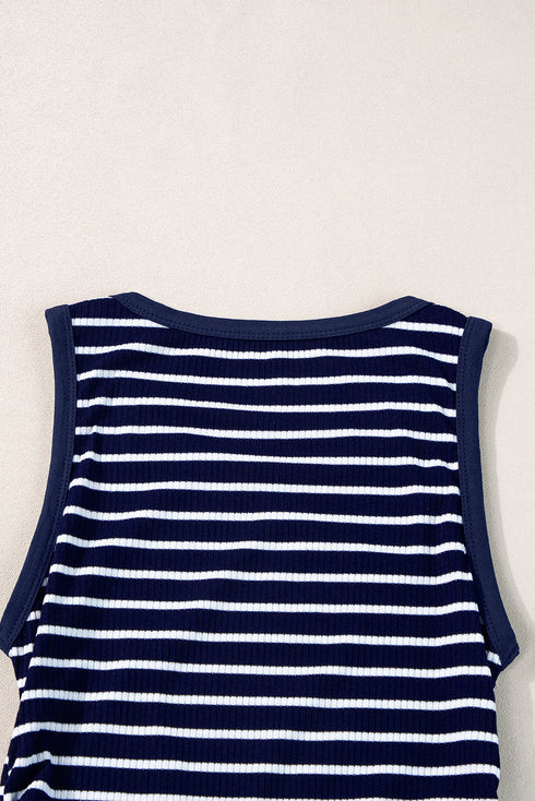 Casual Striped Ribbed Knit Contrast Trim Tank Top