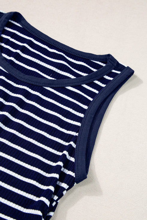 Casual Striped Ribbed Knit Contrast Trim Tank Top
