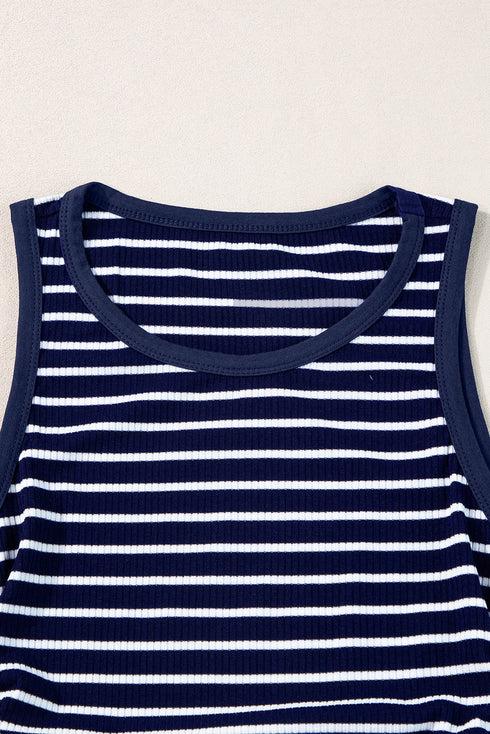 Casual Striped Ribbed Knit Contrast Trim Tank Top