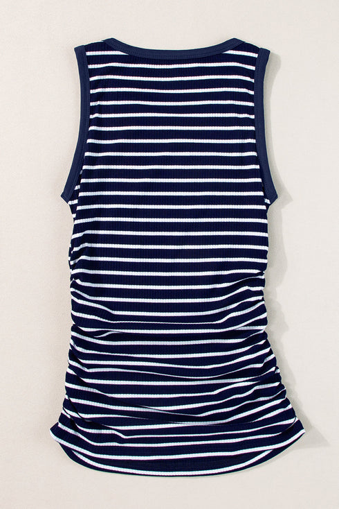 Casual Striped Ribbed Knit Contrast Trim Tank Top