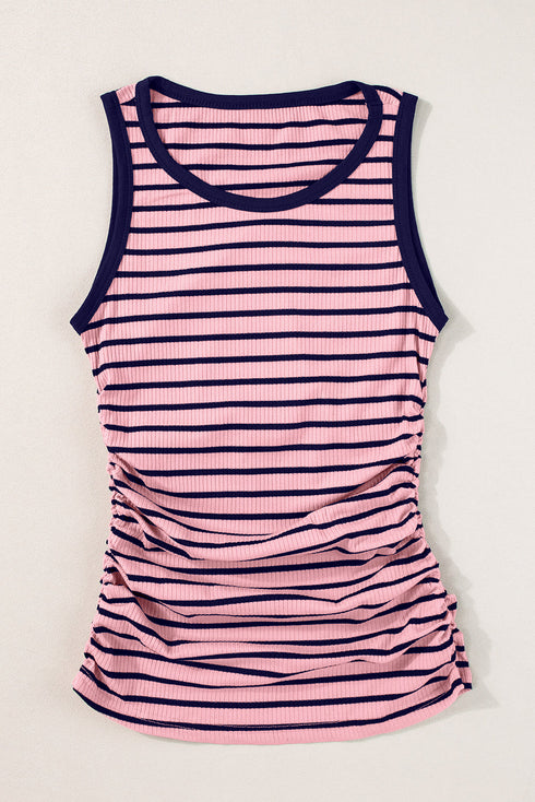 Casual Striped Ribbed Knit Contrast Trim Tank Top