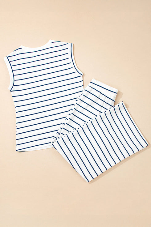 Casual Striped Wide Leg Two Piece Pant Sets