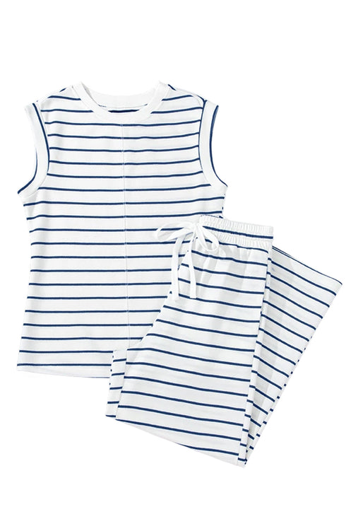 Casual Striped Wide Leg Two Piece Pant Sets