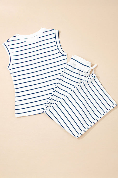 Casual Striped Wide Leg Two Piece Pant Sets