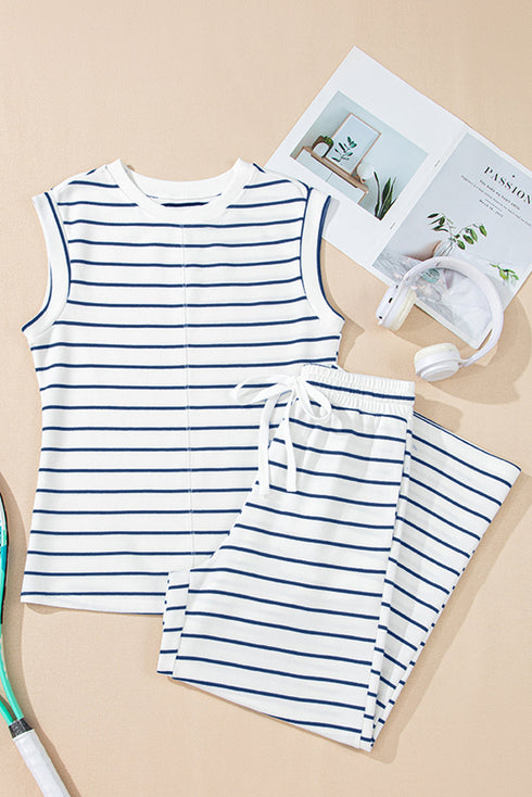 Casual Striped Wide Leg Two Piece Pant Sets