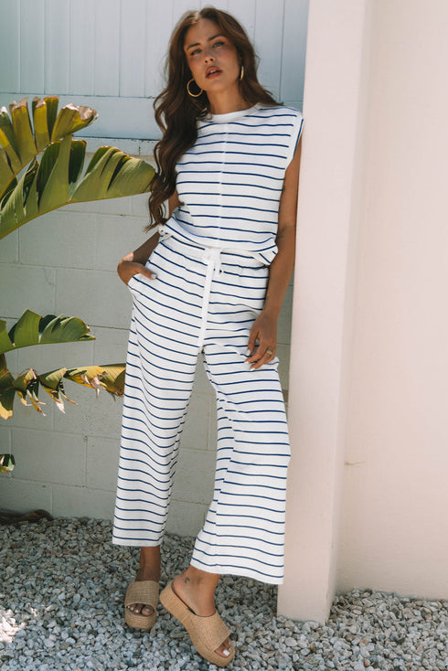 Casual Striped Wide Leg Two Piece Pant Sets