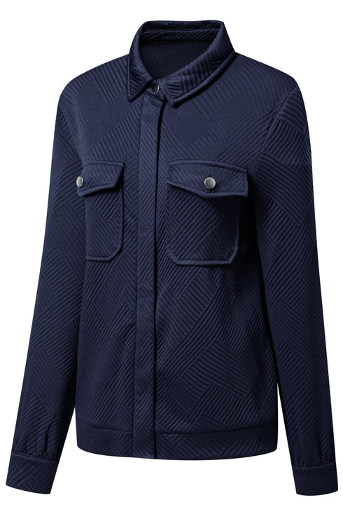Casual Textured Flap Pocket Shirt Collar Zip Up Jackets