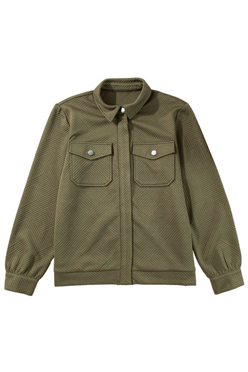 Casual Textured Flap Pocket Shirt Collar Zip Up Jackets