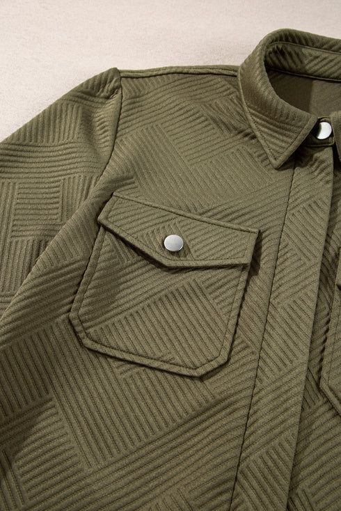 Casual Textured Flap Pocket Shirt Collar Zip Up Jackets