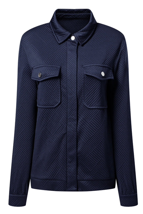 Casual Textured Flap Pocket Shirt Collar Zip Up Jackets