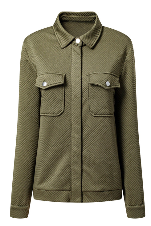 Casual Textured Flap Pocket Shirt Collar Zip Up Jackets